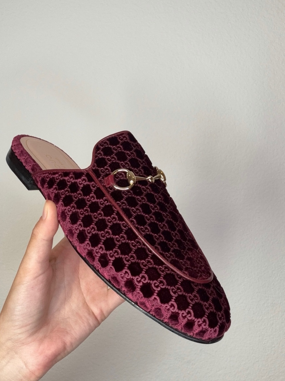 Gucci Burgundy monogram mules